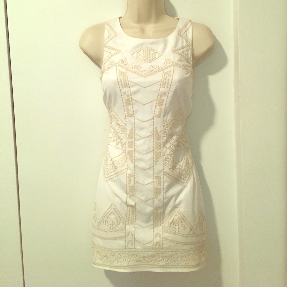 Cream Embroidered Tank Mini Dress